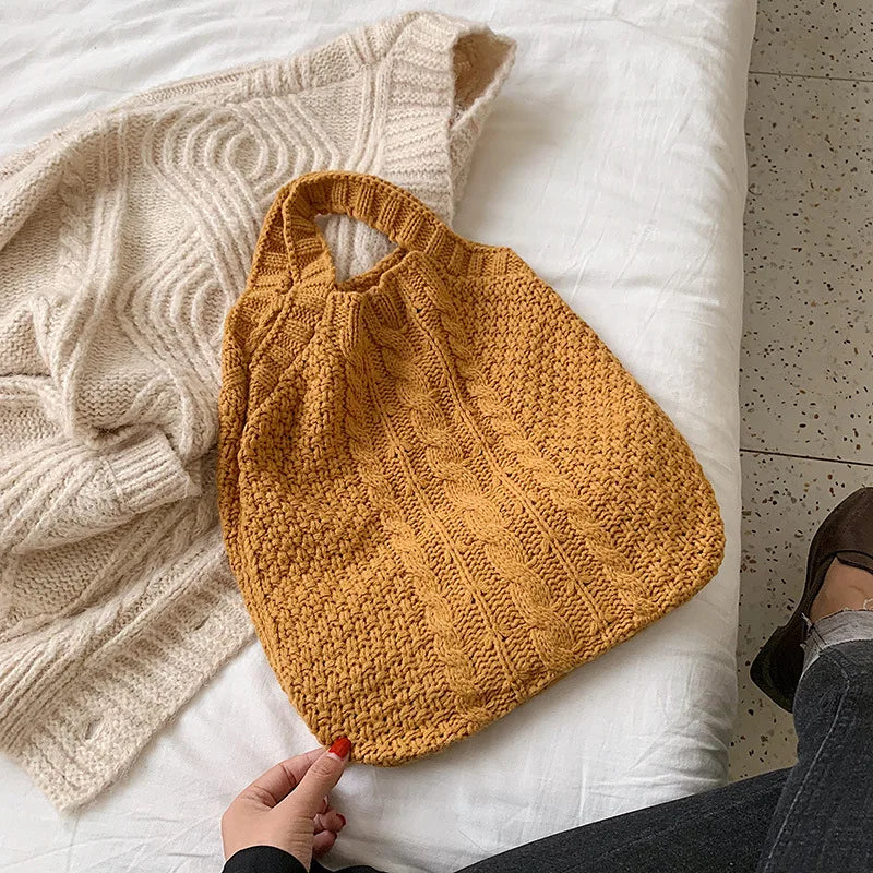 Large Capacity Knitting Shopping Bag Portable Wool Bag Women Totes Purses