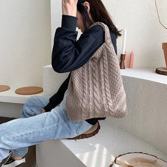Large Capacity Knitting Shopping Bag Portable Wool Bag Women Totes Purses