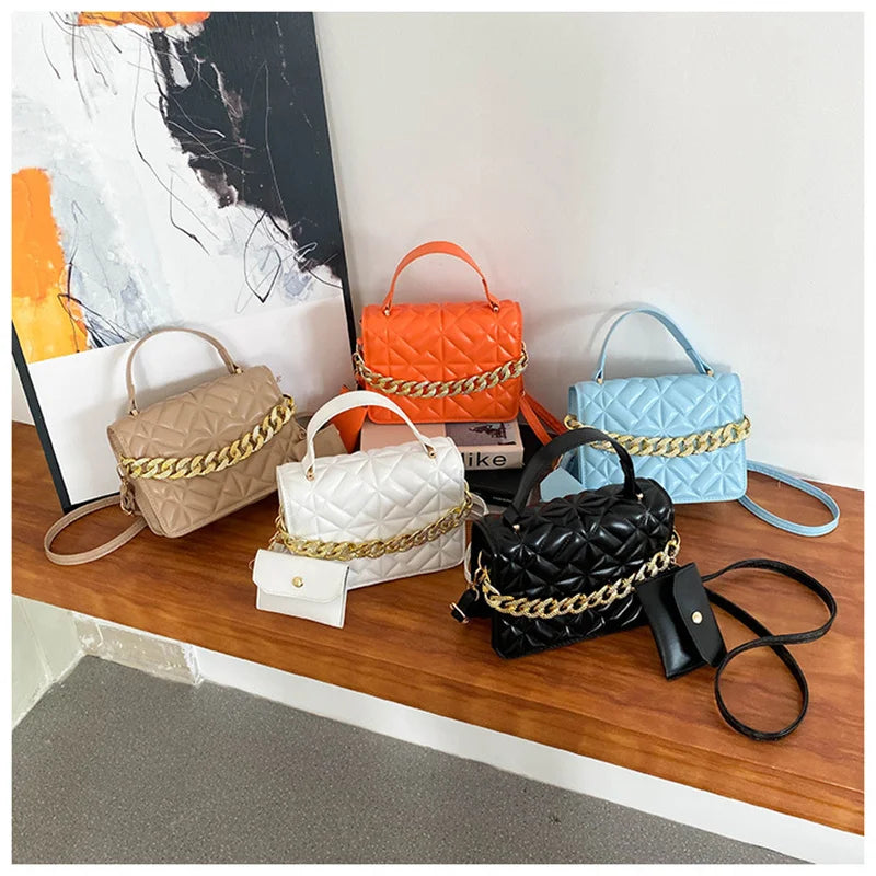 Women's Small Crossbody Shoulder Bag with Purse and Chains