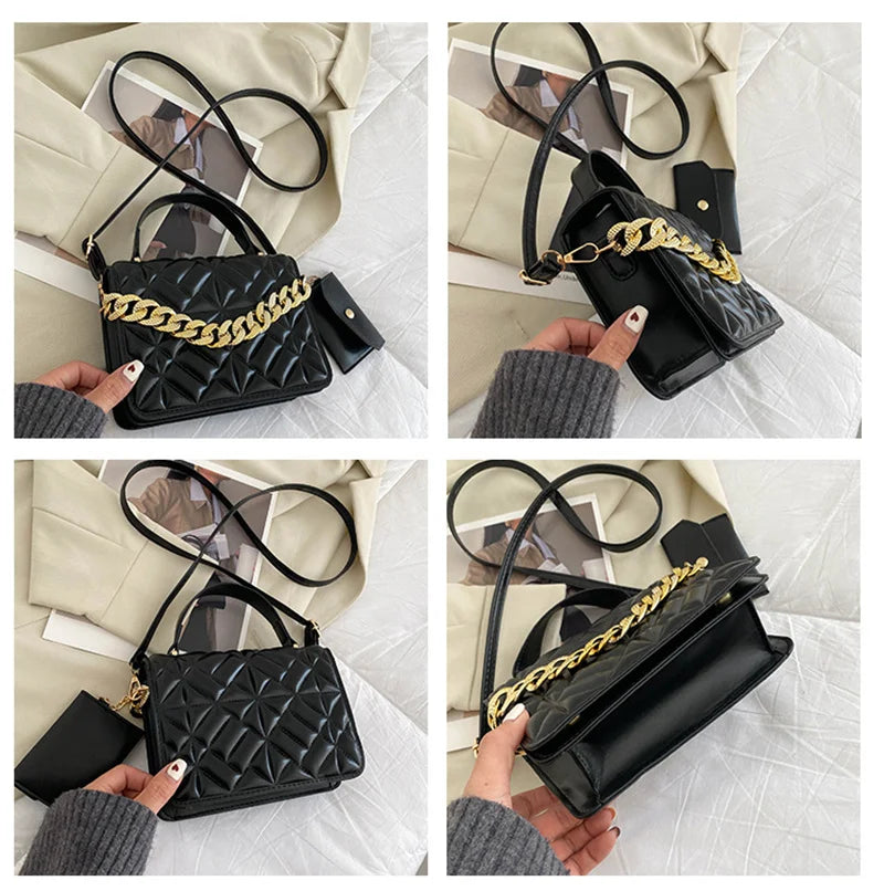 Women's Small Crossbody Shoulder Bag with Purse and Chains