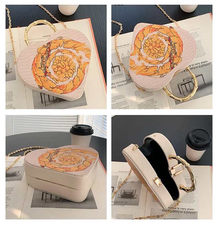 Heart Shape Party Clutch Evening Bag Purses Chain Shoulder Bag
