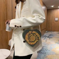 Heart Shape Party Clutch Evening Bag Purses Chain Shoulder Bag