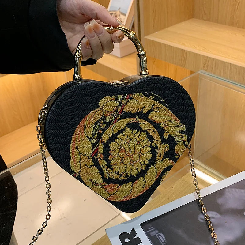 Heart Shape Party Clutch Evening Bag Purses Chain Shoulder Bag