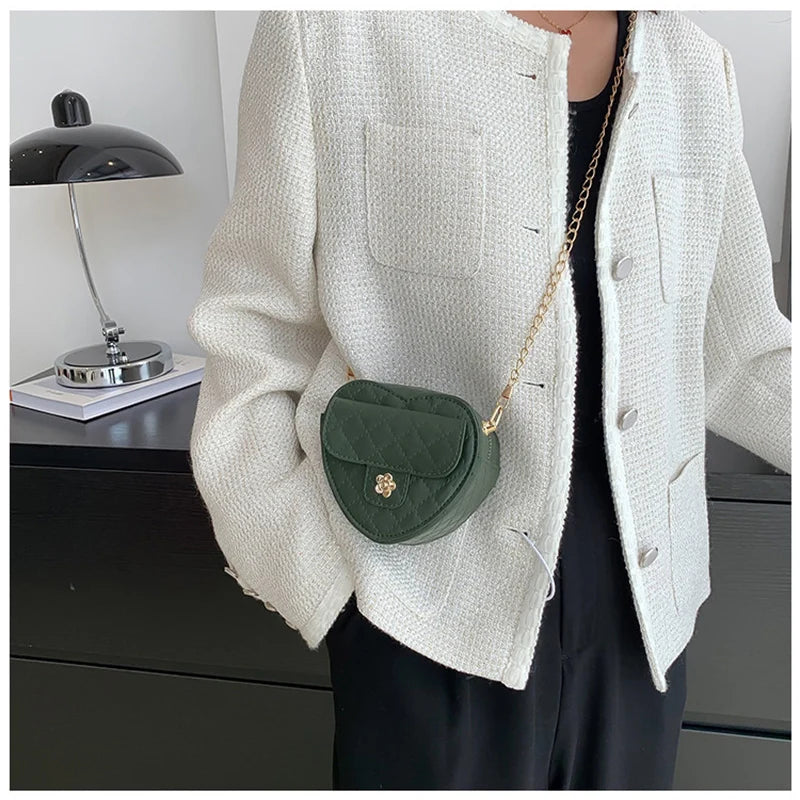 Plaid Shoulder Bag Heart Shape PU Leather Handbags Small Crossbody Clutch