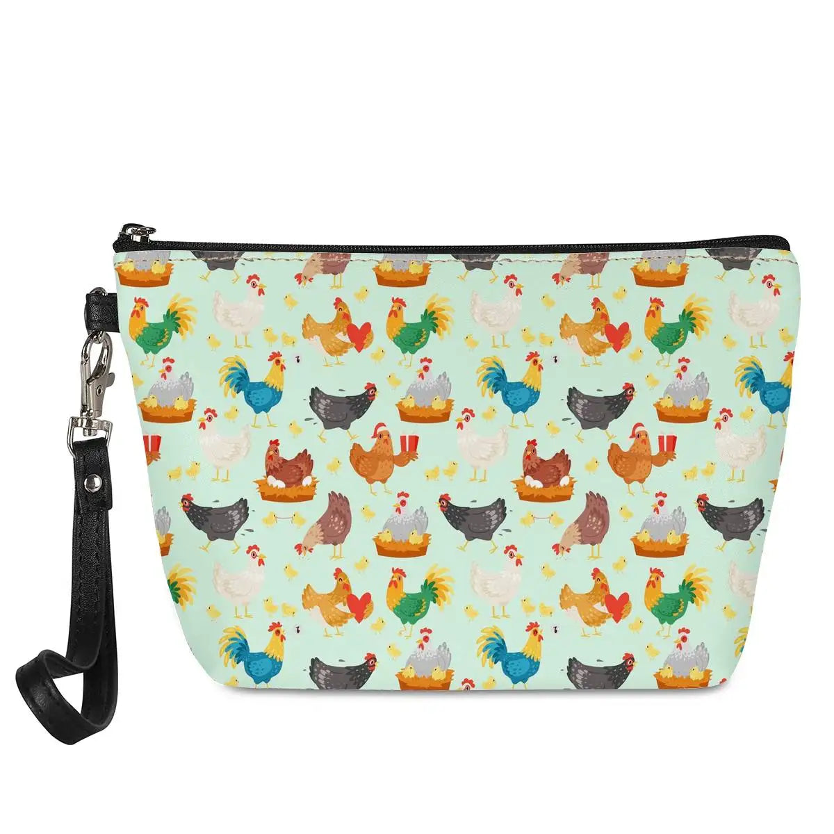 Chicken & Flower Print Makeup Bag - Travel Toiletries Organizer
