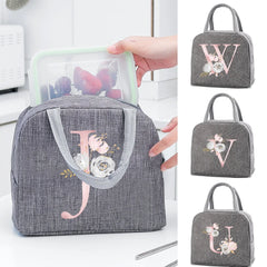 Letter Print Canvas Lunch Insulation Bag Travel Food Storage Cooler