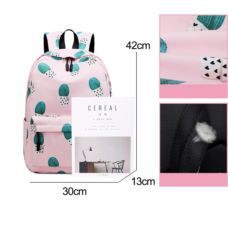 Printed Nylon Kids School Backpack - Large Capacity