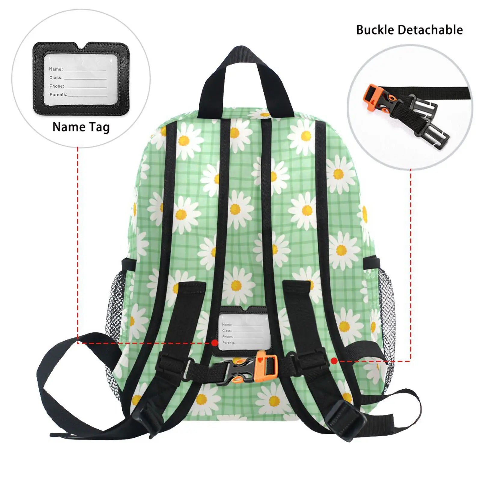 Kids Flower Grid Backpack for Kindergarten School 3-8 Years Old