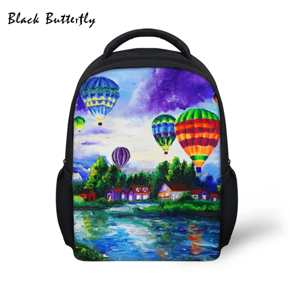 Kids Oil Painting Landscape Print School Backpack for Boys Girls, Age 3-8
