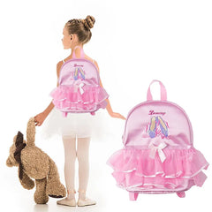 Kids Pink Ballerina Dance Bag Ruffle Tutu Schoolbag