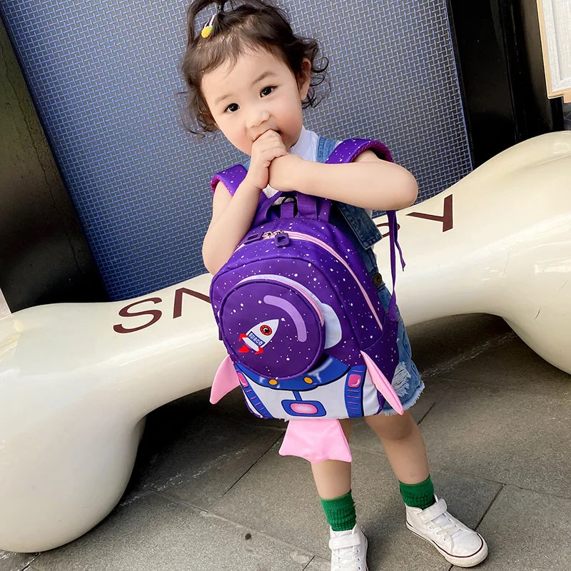 Children Cartoon Rocket Backpack Kindergarten Anti-lost Schoolbag
