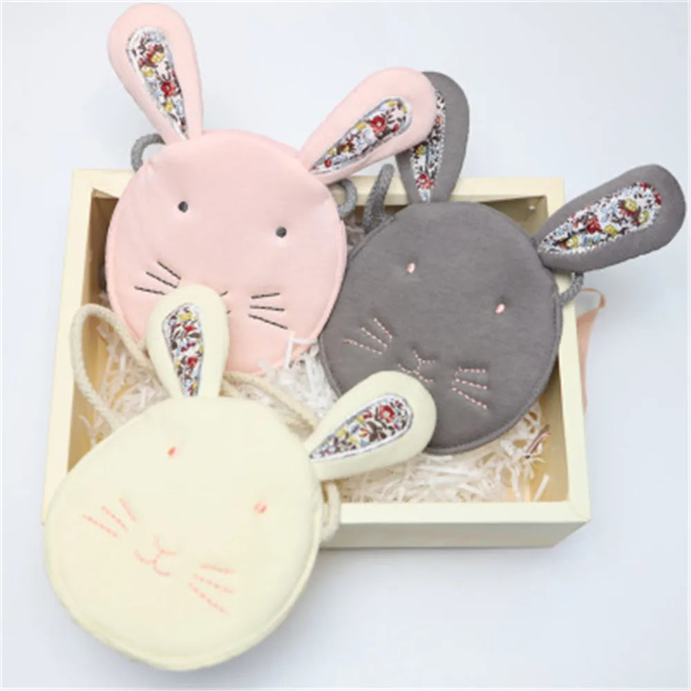 Kids Coin Purse Bag Hobos Mini Small Cotton Fabric Cartoon Rabbit Solid