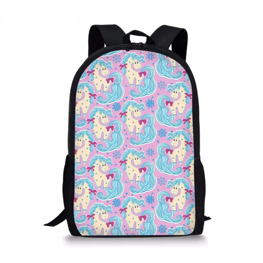 Unicorn Floral Horse Pattern School Backpack for Kids