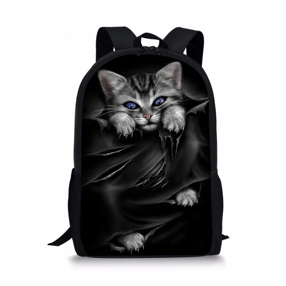 Kids Backpack Gothic Cats Prints School Bag