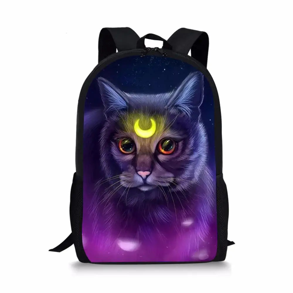 Kids Backpack Gothic Cats Prints School Bag