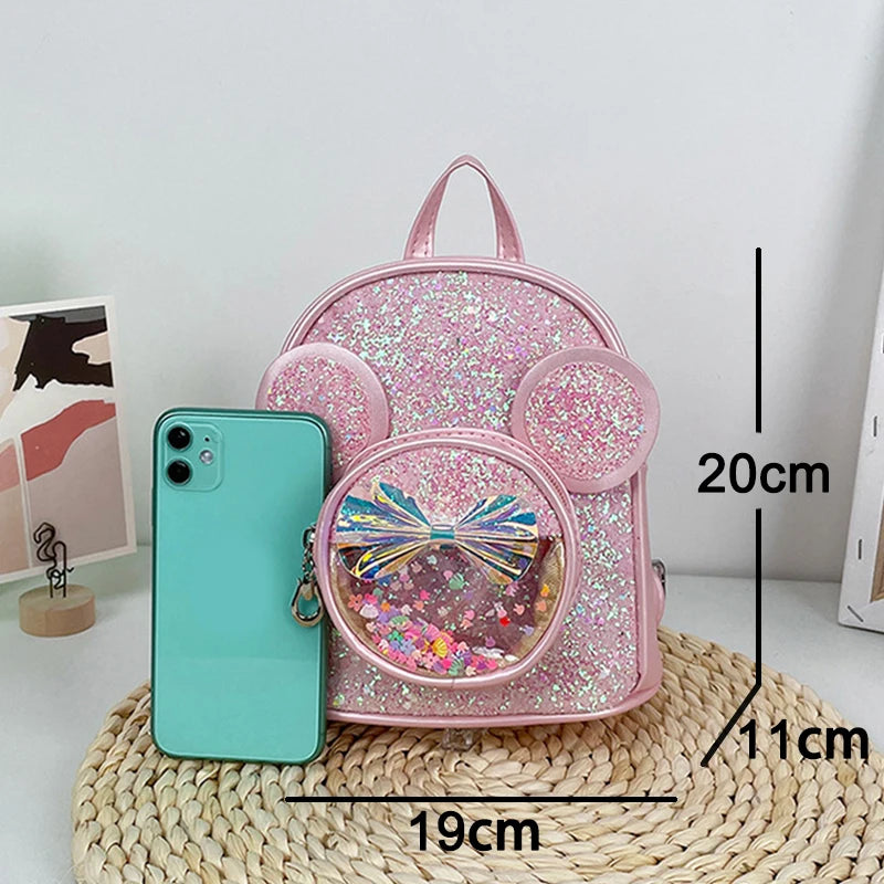 Children's Ear PU Sequin Bow Backpack for Girls