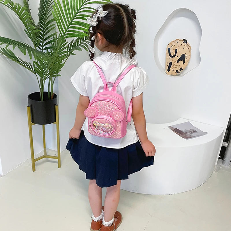 Children's Ear PU Sequin Bow Backpack for Girls