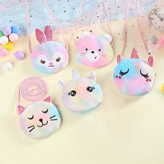 Child Colorblock Rainbow Mini Plush Bag Animal Shoulder Purse