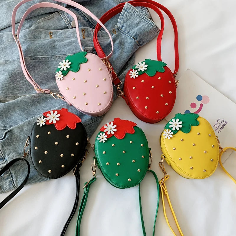 Kids Strawberry Rivet Crossbody Bag Coin Purse Wallet Handbags