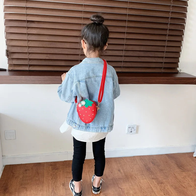 Kids Strawberry Rivet Crossbody Bag Coin Purse Wallet Handbags