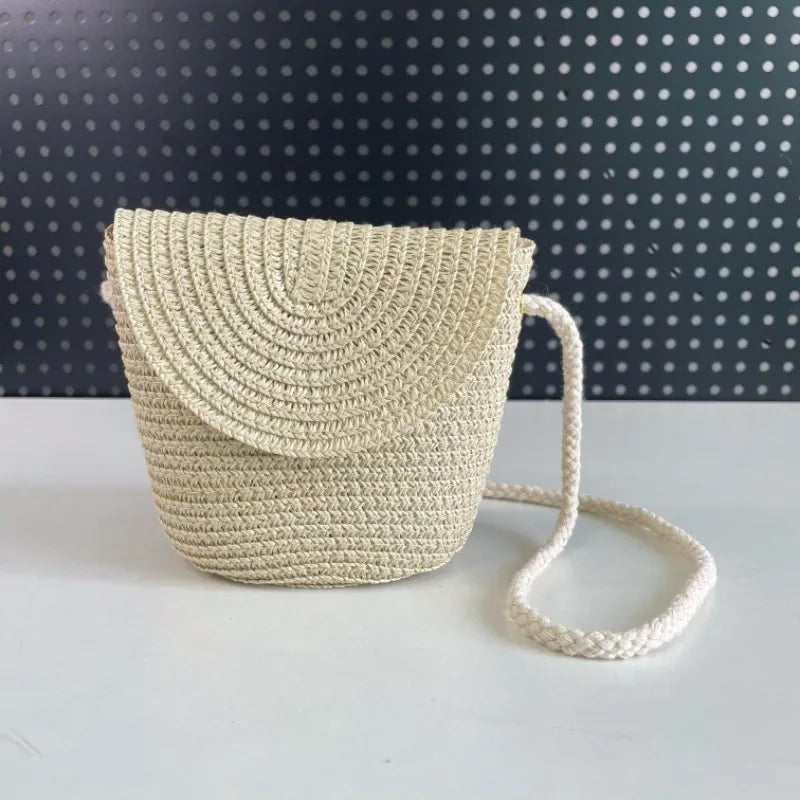 Kids Straw One Shoulder Bag Retro Crossbody Zero Wallet Travel Bag