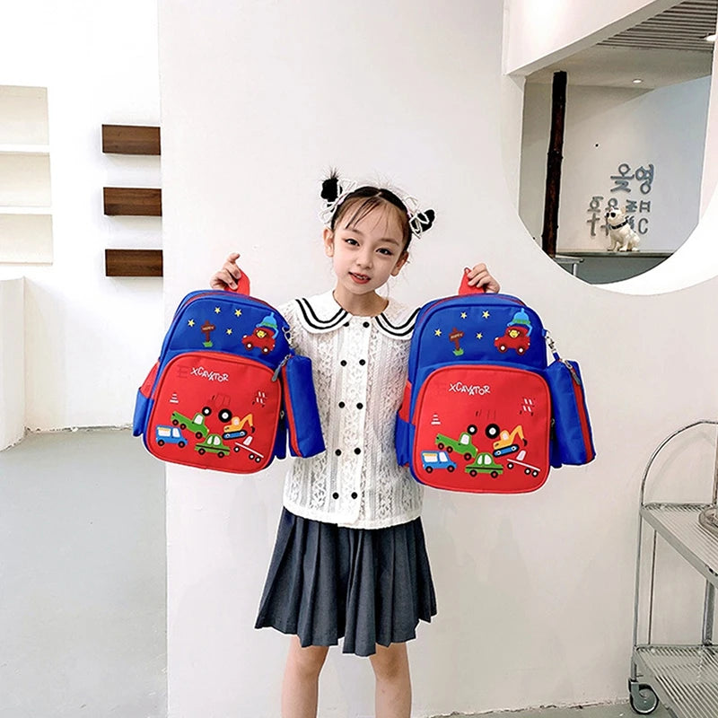 Cartoon Car School Backpack Kid's Backpack Boys Waterproof Colorblock Bagpack