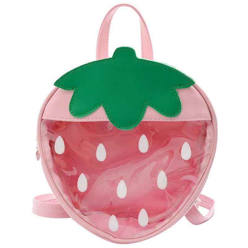 Kids Strawberry Schoolbag Girls Transparent Waterproof Backpack