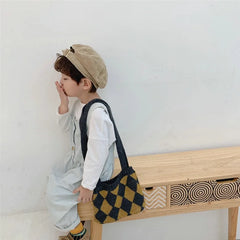 Kids Woolen One Shoulder Messenger Bag Diamond Matching Baby Knitted Bag