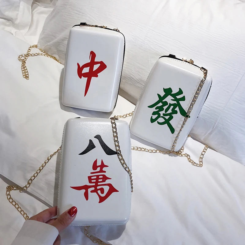 Mahjong Printing Shoulder Bags Women Crossbody Bag Chains National Wild