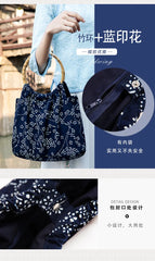 Ethnic Batik Cloth Shoulder Bag Bamboo Handle Women's Bag