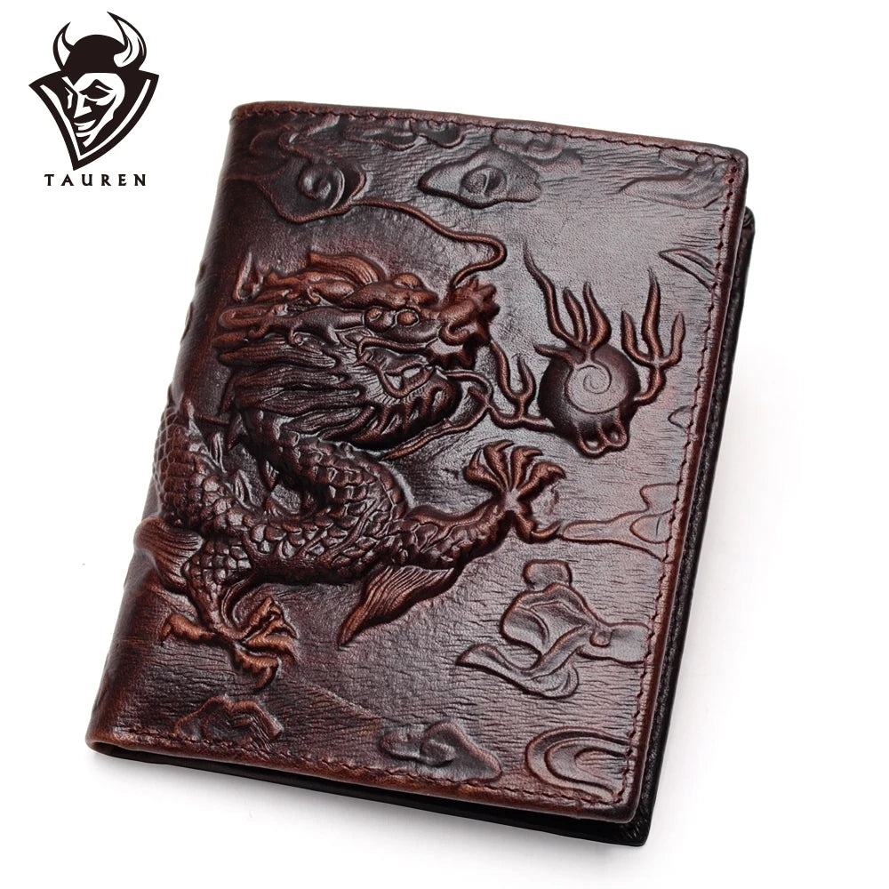 Chinese Dragon Wallet Vintage Leather Men's Unique Pattern Male Folding