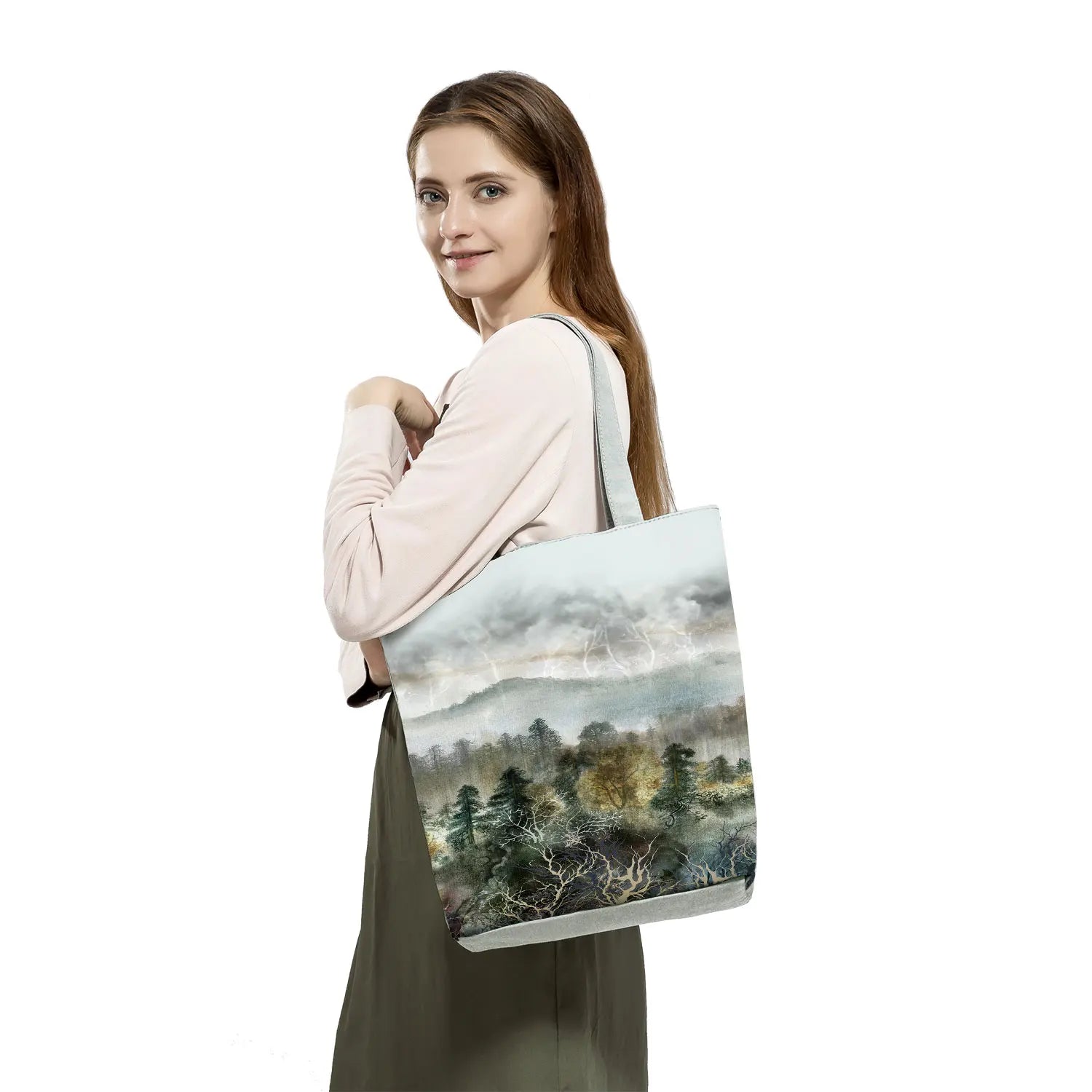 Chinese Landscape Women's Handbags Eco Totes High Capacity Gifts