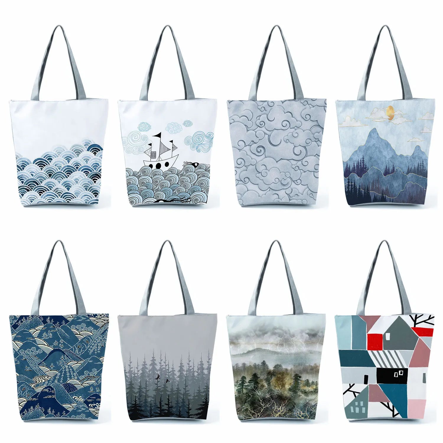 Chinese Landscape Women's Handbags Eco Totes High Capacity Gifts