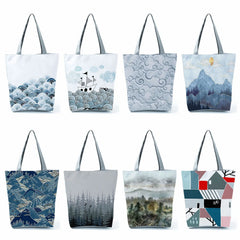 Chinese Landscape Women's Handbags Eco Totes High Capacity Gifts