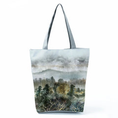 Chinese Landscape Women's Handbags Eco Totes High Capacity Gifts