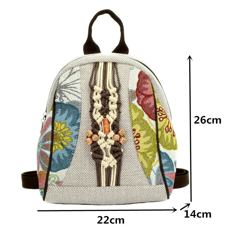 Chinese National Women Backpack Vintage Printed Hand-woven Shoulder Bag