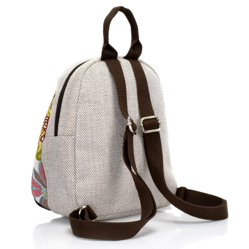 Chinese National Women Backpack Vintage Printed Hand-woven Shoulder Bag