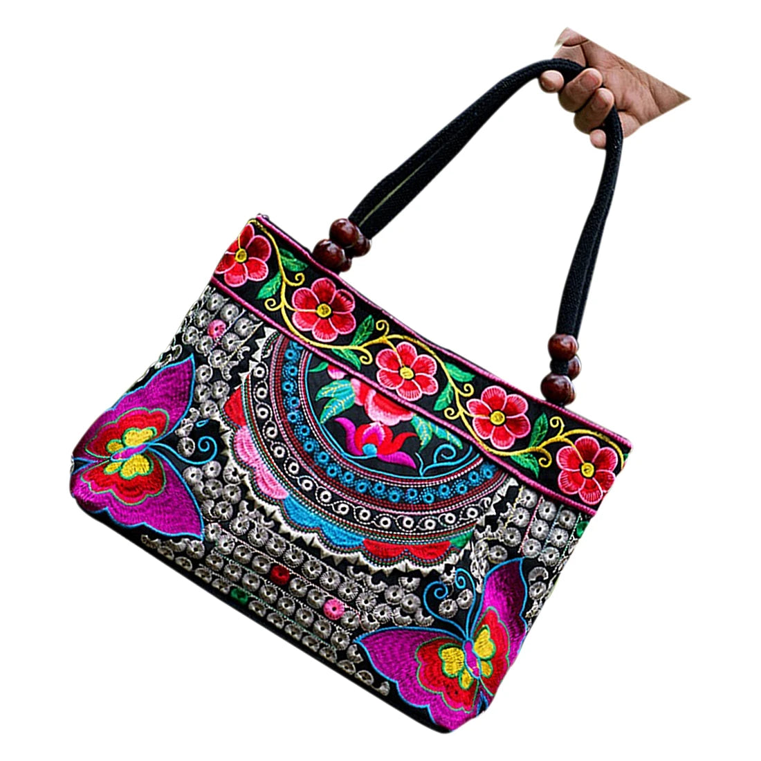 Embroidered Ethnic Summer Flowers Women Handbag Tote Shoulder Bag Cross-body