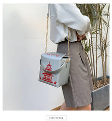 Chinese Take-Out Box Crossbody Bag Tower Print Shoulder Bag