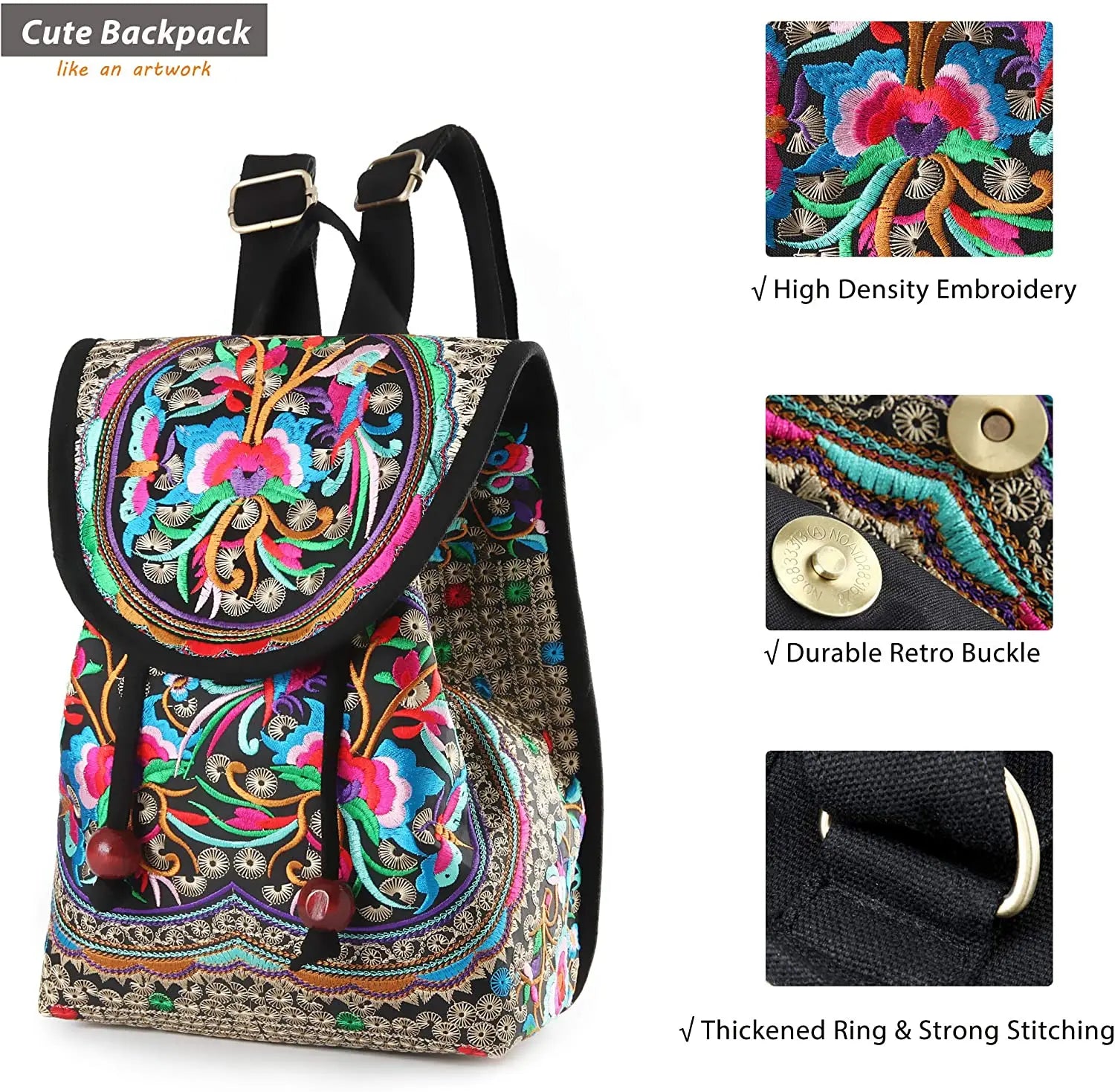 Chinese Vintage Embroidered Women Backpack Ethnic Travel Handbag