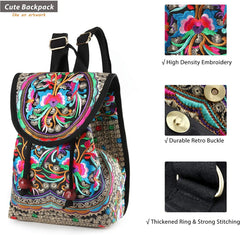 Chinese Vintage Embroidered Women Backpack Ethnic Travel Handbag
