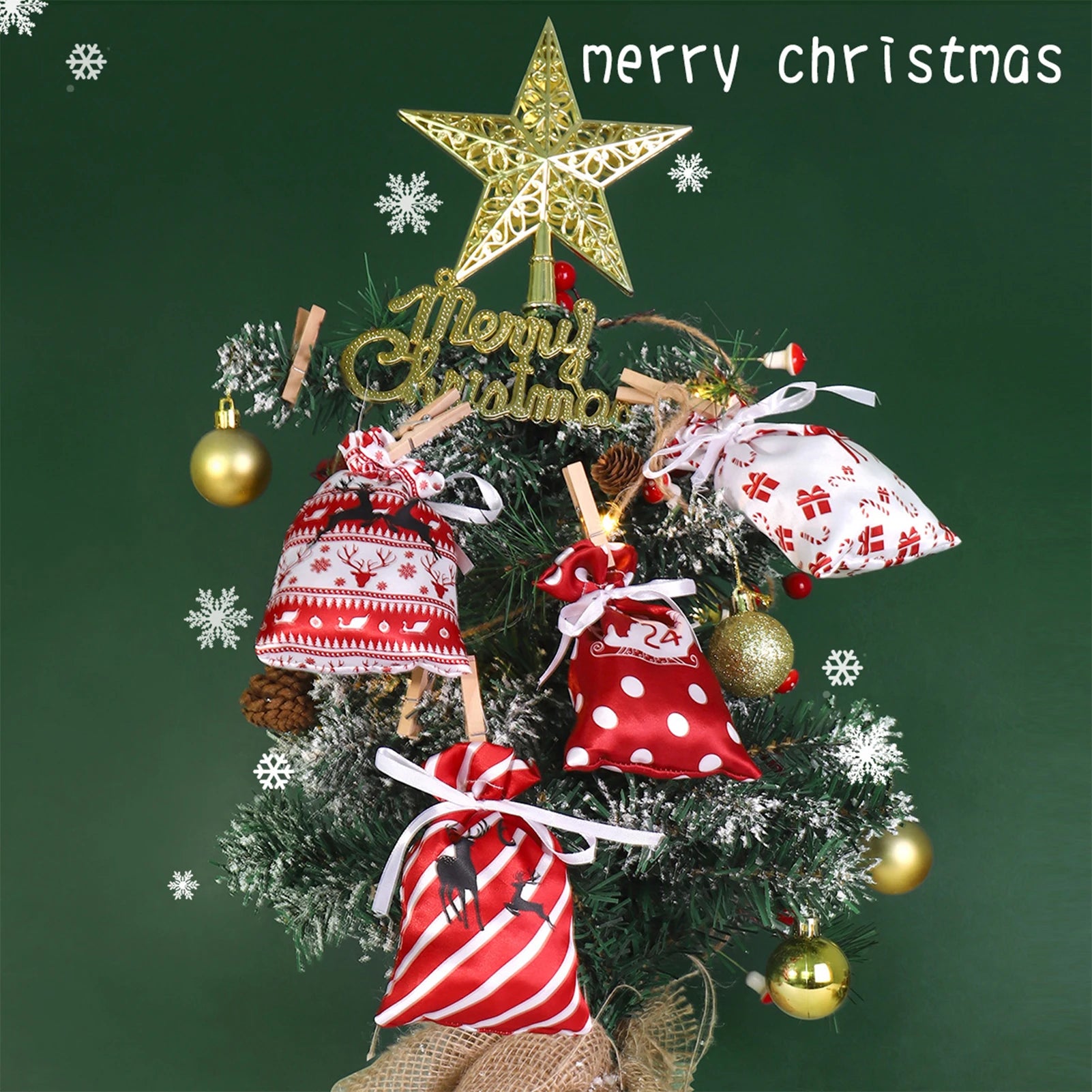 Christmas Advent Calendar Bags 24 Days Countdown Drawstring Gift Pouches