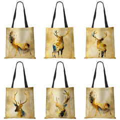 Christmas Deer Canvas Shoulder Bag Women Casual Shopper