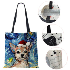 Christmas Dog Cat Canvas Shopper Bag Harajuku Women Reusable Shoulder B