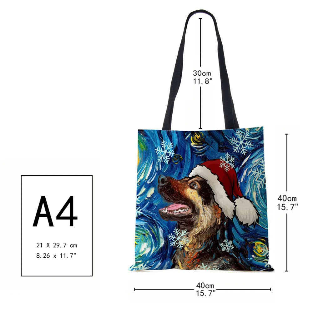 Christmas Dog Cat Canvas Shopper Bag Harajuku Women Reusable Shoulder B