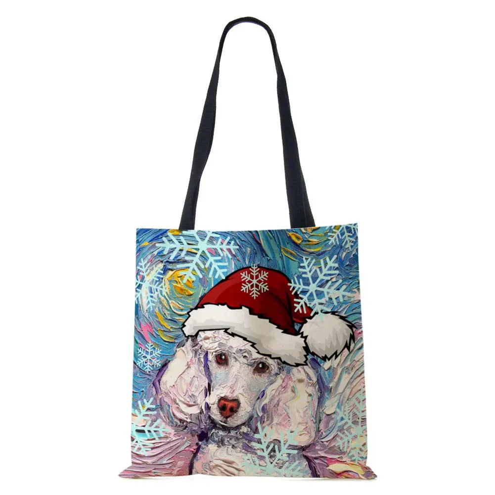 Christmas Dog Cat Canvas Shopper Bag Harajuku Women Reusable Shoulder B