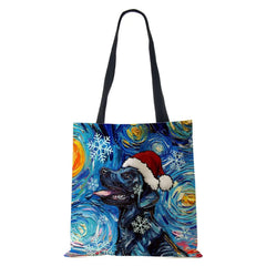 Christmas Dog Cat Canvas Shopper Bag Harajuku Women Reusable Shoulder B