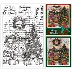 Christmas Fireplace Clear Stamp Garland Retro Wall Silicone Stamps