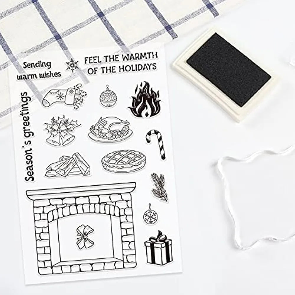 Christmas Fireplace Dies & Stamps Set w/ Socks Bells