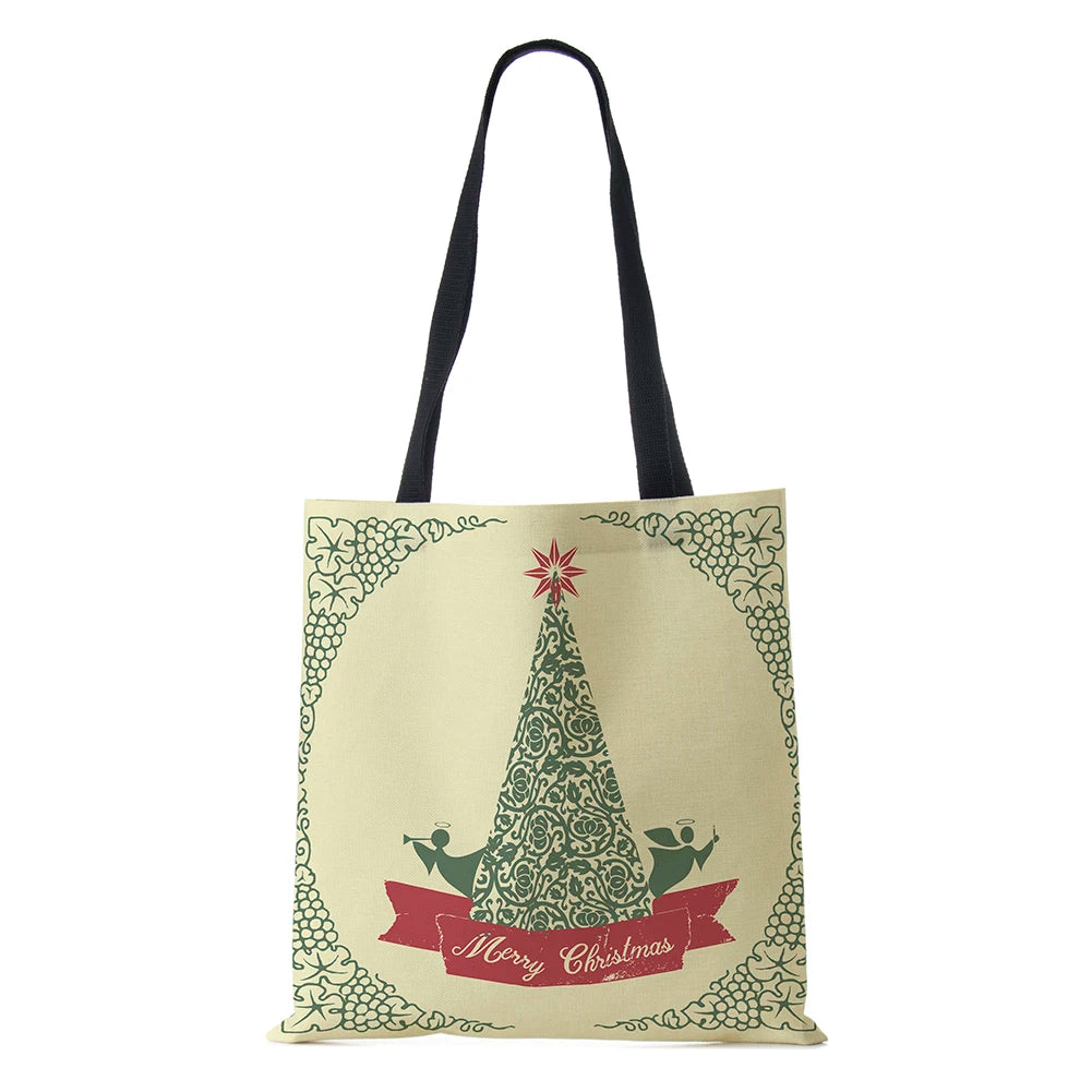 Christmas Snowman Hat Shopper Bag Merry Christmas Tree Shoulder Bag